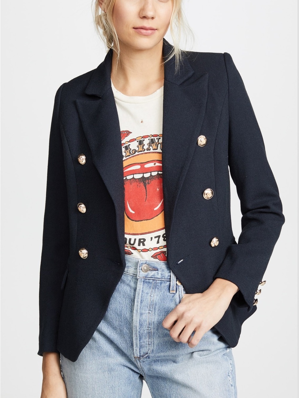 Lioness Double-Breasted Navy Blazer with Gold Buttons never worn